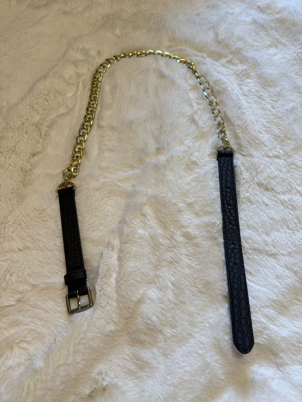 Gold Chain Black Leather Strap Belt - Women's Accessory